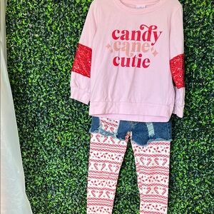 Pink 'Candy Cane Cutie' Outfit with Red and White Leggings